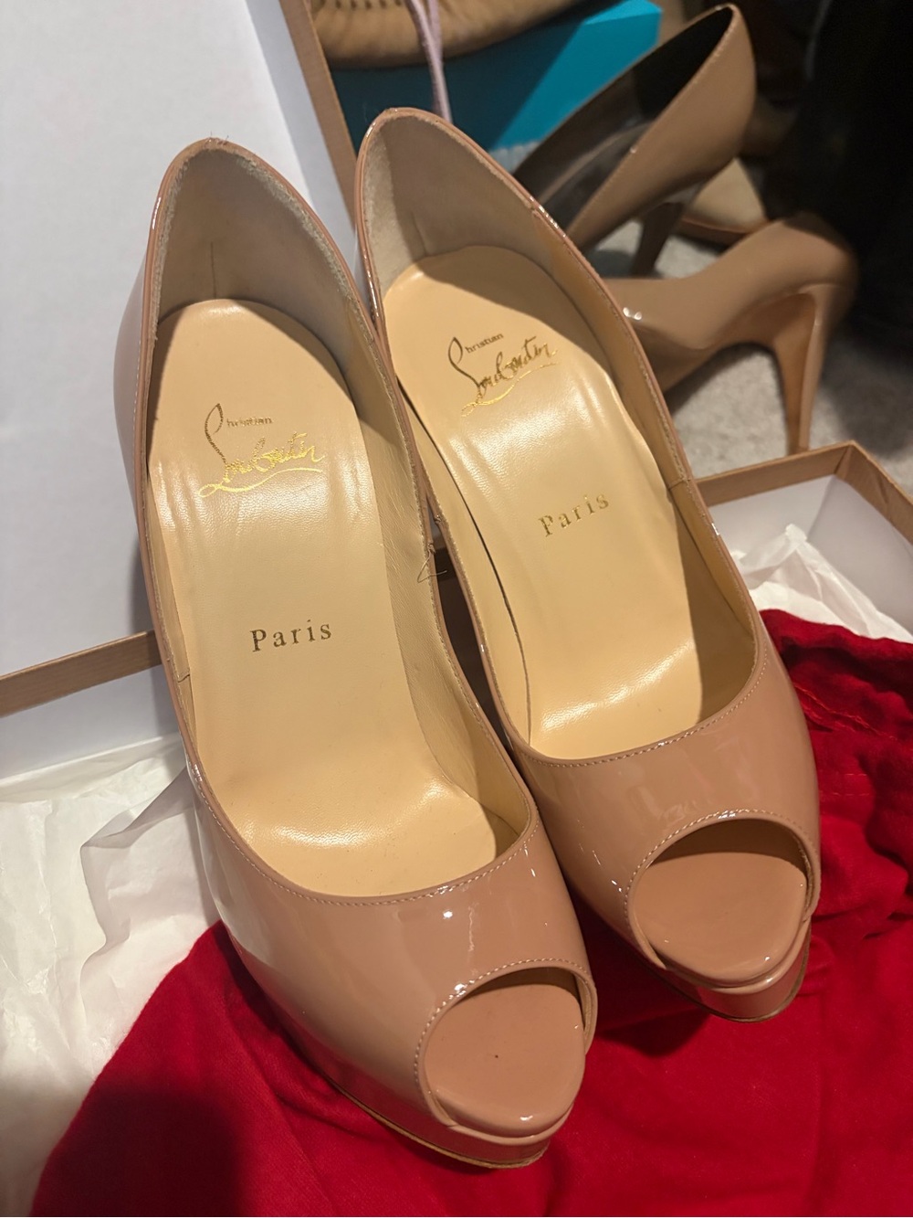 Christian Louboutin Nude Patent Peep-Toe Pumps - Blush Patent